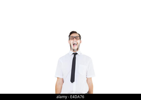 Geeky giovane impreditore grida Foto Stock