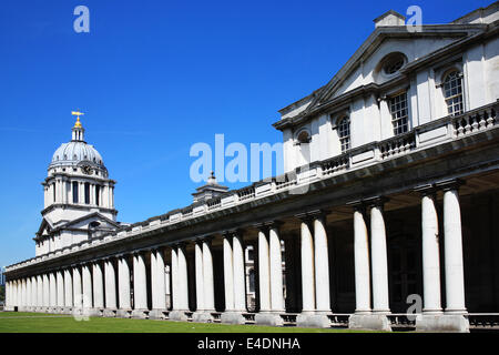 Old Royal Naval College da Sir Christopher Wren costruito tra il 1696-1712 come il Greenwich Hospital di Greenwich, Inghilterra, Regno Unito Foto Stock