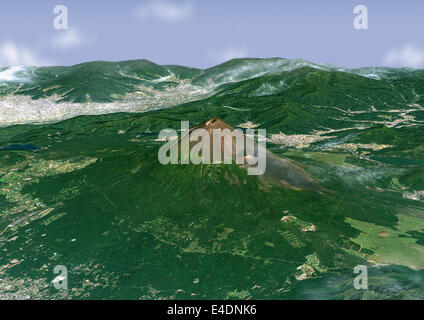 Il monte Fuji in 3D, Giappone, True Color satellitare immagine. Il monte Fuji, Giappone, true color satellitare immagine. 3D vista satellitare del Monte Foto Stock