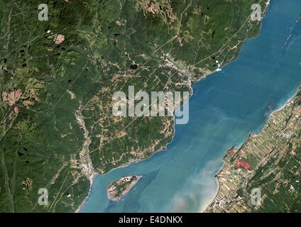 Charlevoix Meteor cratere da impatto, Canada, True Color satellitare immagine. True color satellitare immagine di Charlevoix Struttura da impatto Foto Stock