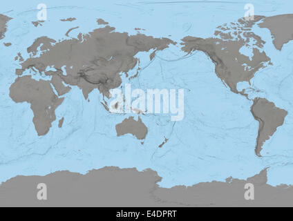 Mappa mondo centrato sull Oceano Pacifico Foto Stock