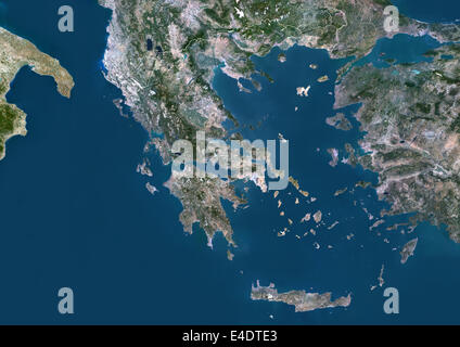 La Grecia, Europa, True Color satellitare immagine con bordo. Vista satellitare della Grecia (con bordi). Questa immagine è stata compilata dal da Foto Stock