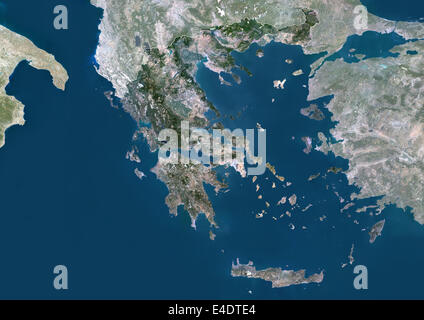 La Grecia, Europa, True Color satellitare immagine con bordo e maschera. Vista satellitare della Grecia (con bordo e maschera). Questa immagine wa Foto Stock