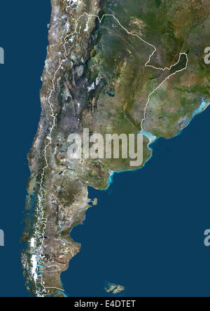Argentina, Sud America, True Color satellitare immagine con bordo. Vista satellitare di Argentina (con bordi). Questa immagine è stata com Foto Stock