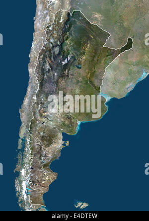 Argentina, Sud America, True Color satellitare immagine con bordo e maschera. Vista satellitare di Argentina (con bordo e maschera). Foto Stock