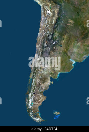 Il Cile, Sud America, True Color satellitare immagine con bordo. Vista satellitare del Cile (con bordi). Questa immagine è stata compilata fr Foto Stock