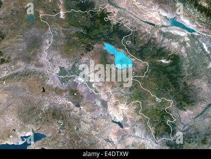 Armenia, Asia, True Color satellitare immagine con bordo. Vista satellitare di Armenia (con bordi). Questa immagine è stata compilata dal da Foto Stock