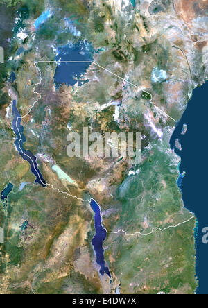 Tanzania, Africa, True Color satellitare immagine con bordo. Vista satellitare della Tanzania (con bordi). Questa immagine è stata compilata fro Foto Stock