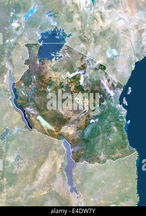 Tanzania, Africa, True Color satellitare immagine con bordo e maschera. Vista satellitare della Tanzania (con bordo e maschera). Questo imag Foto Stock