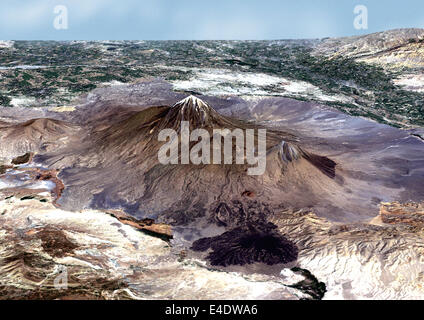 Vulcano Monte Ararat in 3D, Turchia, True Color satellitare immagine. 3D vero colore immagine satellitare del Vulcano Monte Ararat, un grande volca Foto Stock