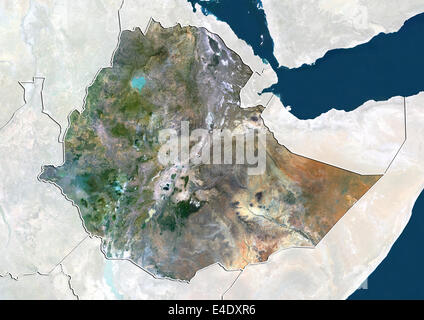 Etiopia, True Color satellitare immagine con bordo e maschera Foto Stock