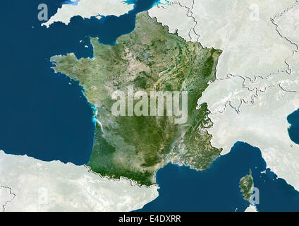 Francia, True Color satellitare immagine con bordo e maschera Foto Stock