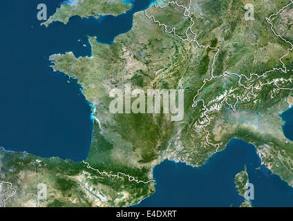 Francia, True Color satellitare immagine con bordo Foto Stock