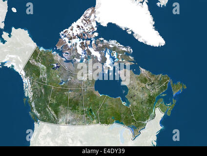 Canada, True Color immagine satellitare con i confini delle province Foto Stock