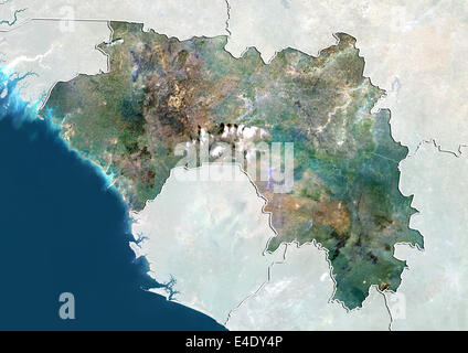 Guinea, True Color satellitare immagine con bordo e maschera Foto Stock