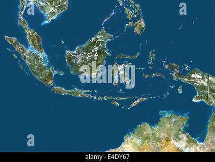 Indonesia, True Color satellitare immagine con bordo Foto Stock