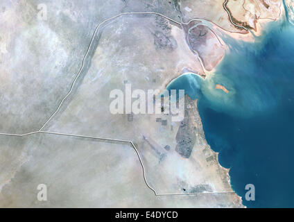 Il Kuwait, True Color satellitare immagine con bordo Foto Stock