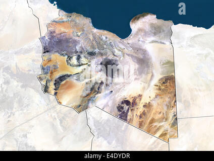 Libia, True Color satellitare immagine con bordo e maschera Foto Stock