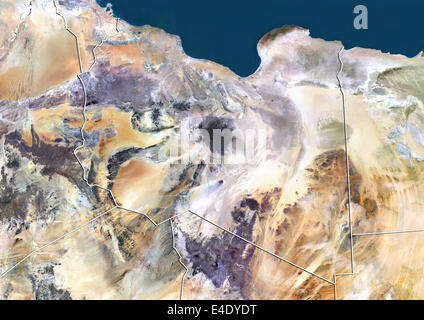 Libia, True Color satellitare immagine con bordo Foto Stock