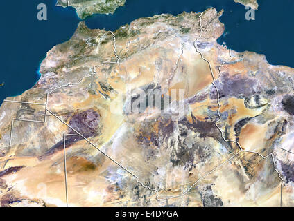 Algeria, True Color satellitare immagine con bordo Foto Stock