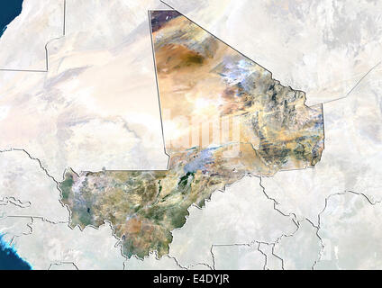 Mali, True Color satellitare immagine con bordo e maschera Foto Stock