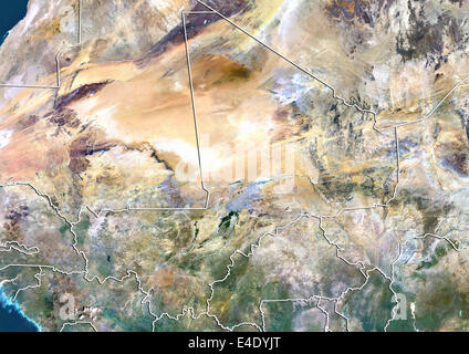 Mali, True Color satellitare immagine con bordo Foto Stock