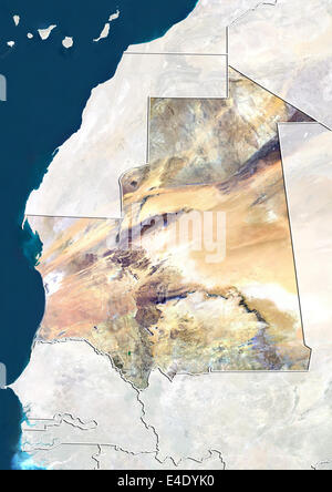 La Mauritania, True Color satellitare immagine con bordo e maschera Foto Stock