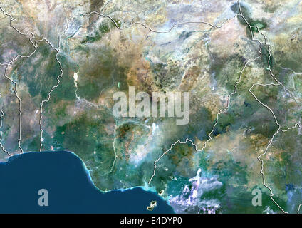 La Nigeria, True Color satellitare immagine con bordo Foto Stock