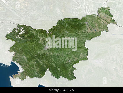 La Slovenia, True Color satellitare immagine con bordo e maschera Foto Stock