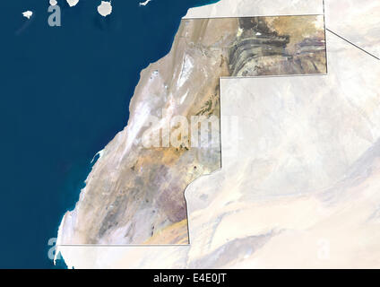 Il Sahara occidentale, True Color satellitare immagine con bordo e maschera Foto Stock