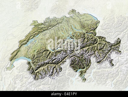 La Svizzera, Mappa di Rilievo con confini cantonali Foto Stock