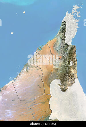 Emirati di Dubai e Sharjah e il nord UAE, immagine satellitare con effetto Bump Foto Stock
