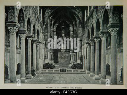La Cattedrale di Monreale in un vecchio bianco e nero scheda post Foto Stock