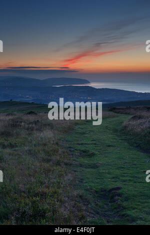 Vista dalla Quantocks, affacciato su Watchet, Williton e Minehead, con Exmoor in distanza. Foto Stock