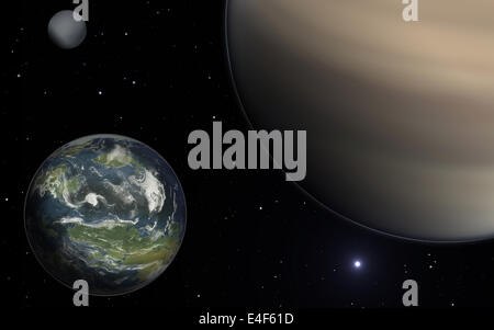 Exomoon abitabile, gigante di gas e rocky exomoon Foto Stock