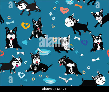 Seamless pattern disegnati a mano nel vettore di divertenti cani Foto Stock