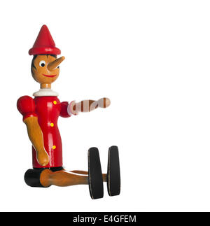 Pinocchio Toy statua isolata su sfondo bianco Foto Stock