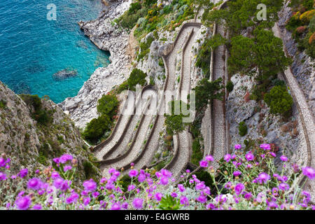 Isola di Capri, strada famosa Via Krupp sulle montagne. Foto Stock