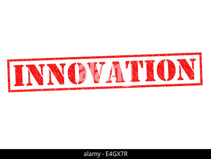 Innovazione timbro di gomma su uno sfondo bianco. Foto Stock