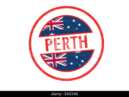 Passaporto-style PERTH timbro di gomma su uno sfondo bianco. Foto Stock