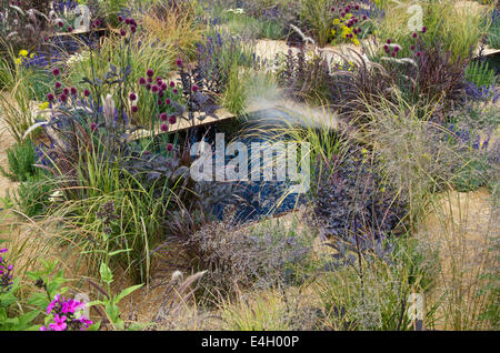 Il vapore aumento in uno show giardino alla RHS Hampton Court Palace Flower Show 2014 Foto Stock