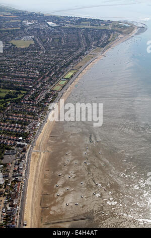 Vista aerea della costa e alla spiaggia di Southend on Sea, Essex, Regno Unito Foto Stock