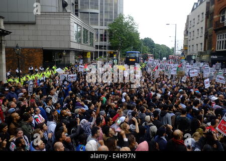 Londra, Regno Unito. 11 Luglio, 2014. Viste della grande folla che protesta Credito: Rachel Megawhat/Alamy Live News Foto Stock