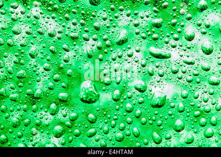 Il verde di gocce di acqua sulla superficie Foto Stock