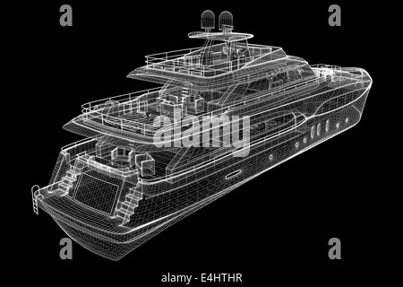 Lussuoso yacht a motore . Modello 3D della struttura corpo, modello a filo Foto Stock