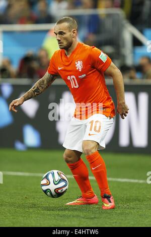 Wesley Sneijder (NED), 9 luglio 2014 - Calcio : Coppa del Mondo FIFA 2014 semi-finale match tra Paesi Bassi 0(2-4)0 Argentina a Arena de Sao Paulo Stadium in Sao Paulo, Brasile. (Foto di AFLO) [3604] Foto Stock