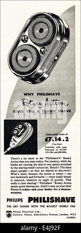 Anni Cinquanta annuncio per PHILIPS PHILISHAVE rasoio elettrico nella rivista britannica datato Agosto 1956 Foto Stock