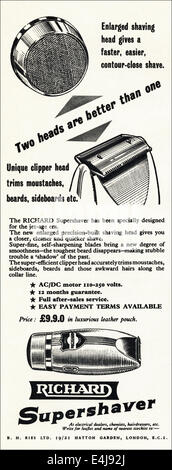 Anni Cinquanta annuncio per RICHARD SUPERSHAVER rasoio elettrico nella rivista britannica datato Agosto 1956 Foto Stock