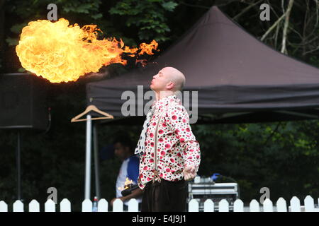 Immagine da prestazioni di Pyromancer dai Paesi Bassi durante il Laya Healthcare spettacolare della città di Dublino. La strada Foto Stock