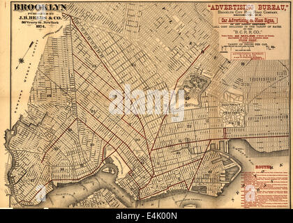 Mappa di Brooklyn, 1874 Foto Stock